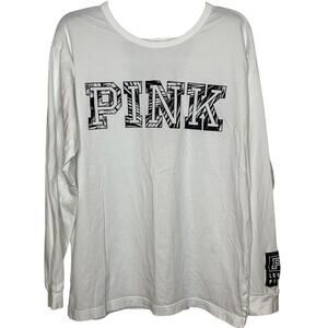 Victorias Secret Pink White Graphic Tee with Strappy‎ Back Large